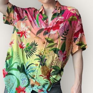 Farm Rio Button Down Oversized Shirt. Multi Colored. Size L